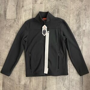 Free Country Mens Grid Fleece Jacket Charcoal Gray Full Zip Mock Neck Small NWT